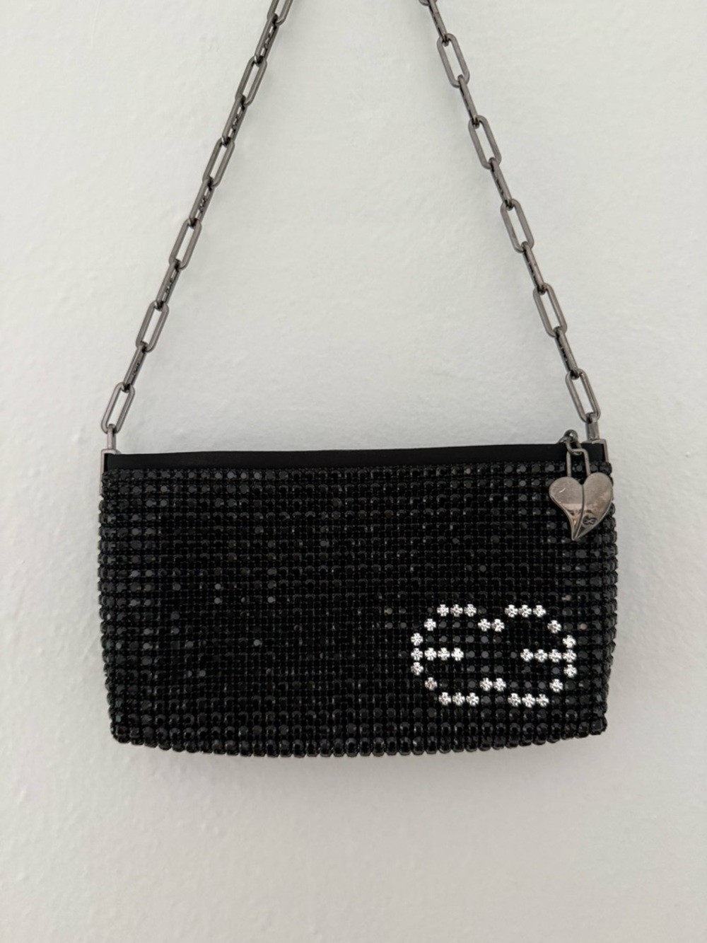 Escada Black Crystal Hobo with Silver Heart Charm